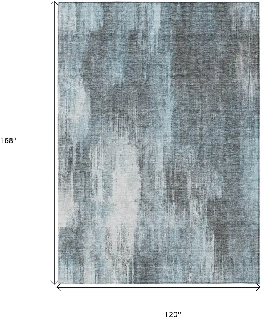 Teal Abstract Washable Non Skid Indoor Outdoor Area Rug Photo 3