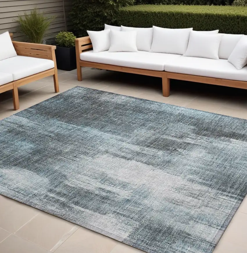 Teal Abstract Washable Non Skid Indoor Outdoor Area Rug Photo 1
