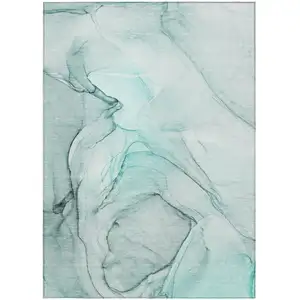 Photo of Teal Abstract Washable Non Skid Indoor Outdoor Area Rug