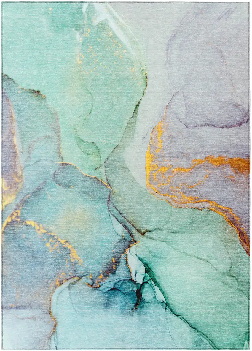 Teal Abstract Washable Non Skid Indoor Outdoor Area Rug Photo 2