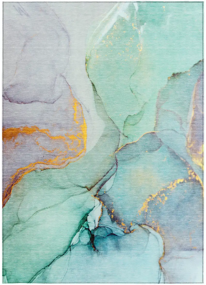 Teal Abstract Washable Non Skid Indoor Outdoor Area Rug Photo 5