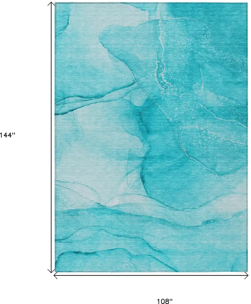 Teal Abstract Washable Non Skid Indoor Outdoor Area Rug Photo 3