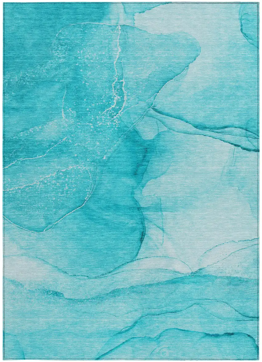 Teal Abstract Washable Non Skid Indoor Outdoor Area Rug Photo 5