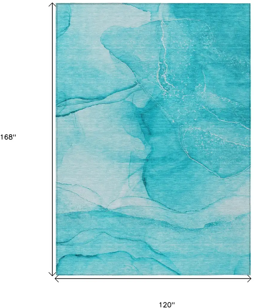 Teal Abstract Washable Non Skid Indoor Outdoor Area Rug Photo 3