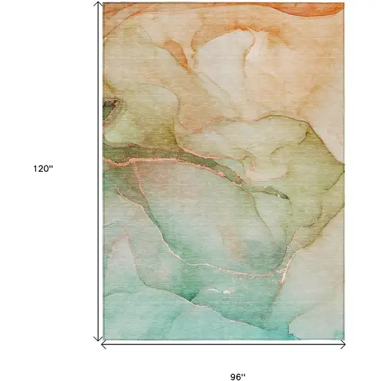 Teal Abstract Washable Non Skid Indoor Outdoor Area Rug Photo 7