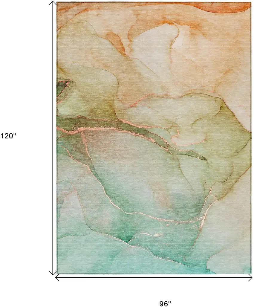 Teal Abstract Washable Non Skid Indoor Outdoor Area Rug Photo 7