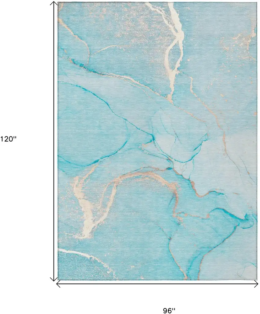 Teal Abstract Washable Non Skid Indoor Outdoor Area Rug Photo 3