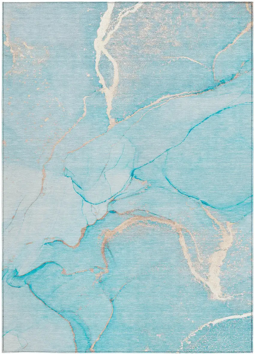 Teal Abstract Washable Non Skid Indoor Outdoor Area Rug Photo 4