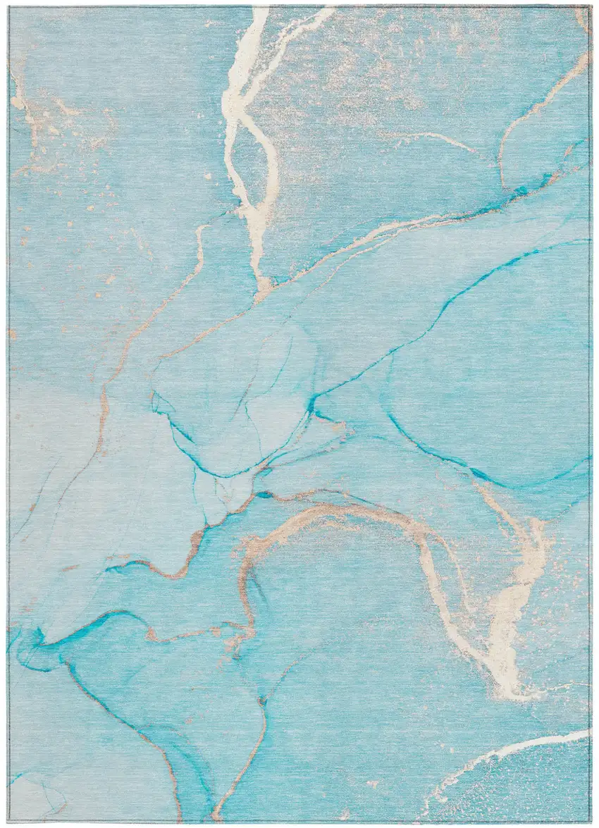 Teal Abstract Washable Non Skid Indoor Outdoor Area Rug Photo 5
