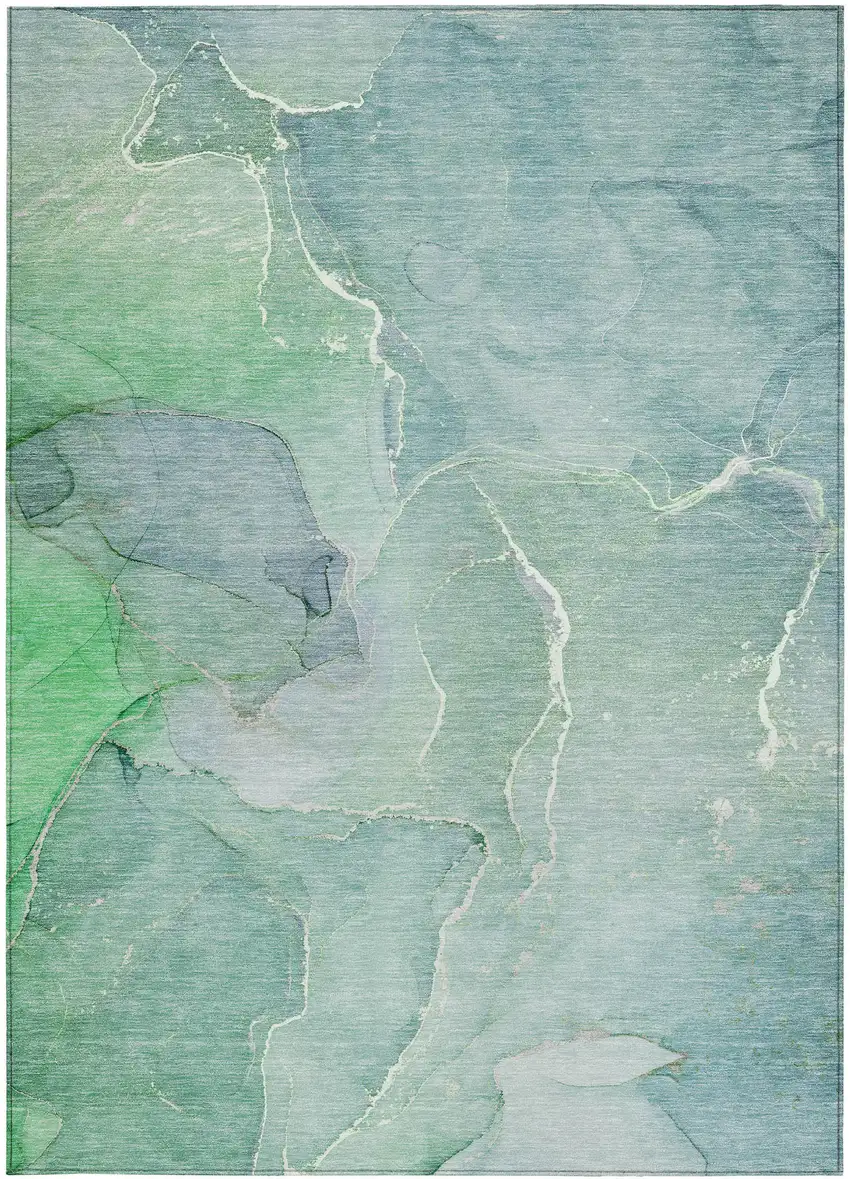 Teal Abstract Washable Non Skid Indoor Outdoor Area Rug Photo 4