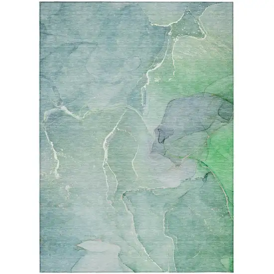 Teal Abstract Washable Non Skid Indoor Outdoor Area Rug Photo 2