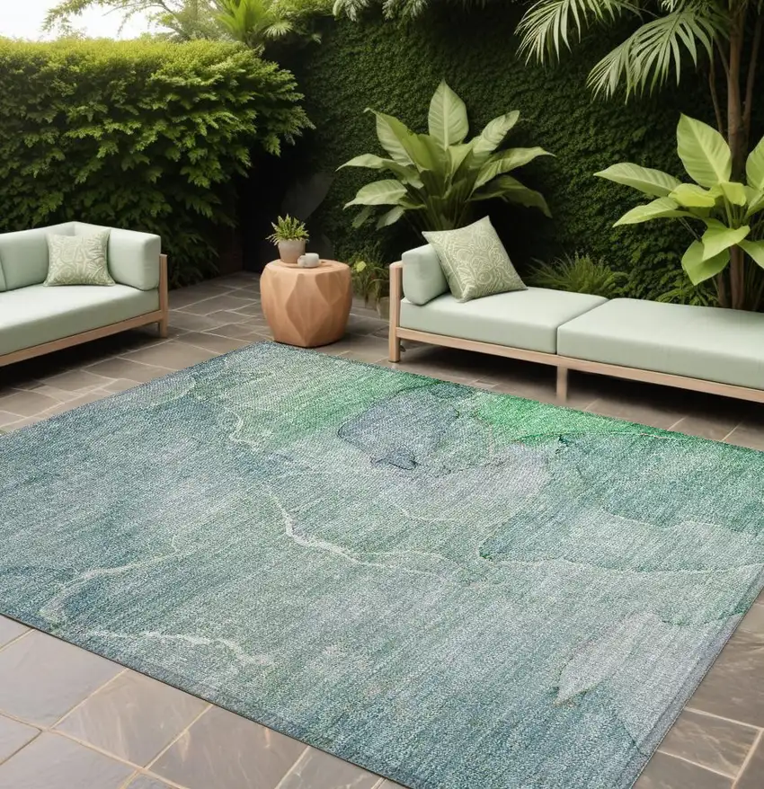Teal Abstract Washable Non Skid Indoor Outdoor Area Rug Photo 1