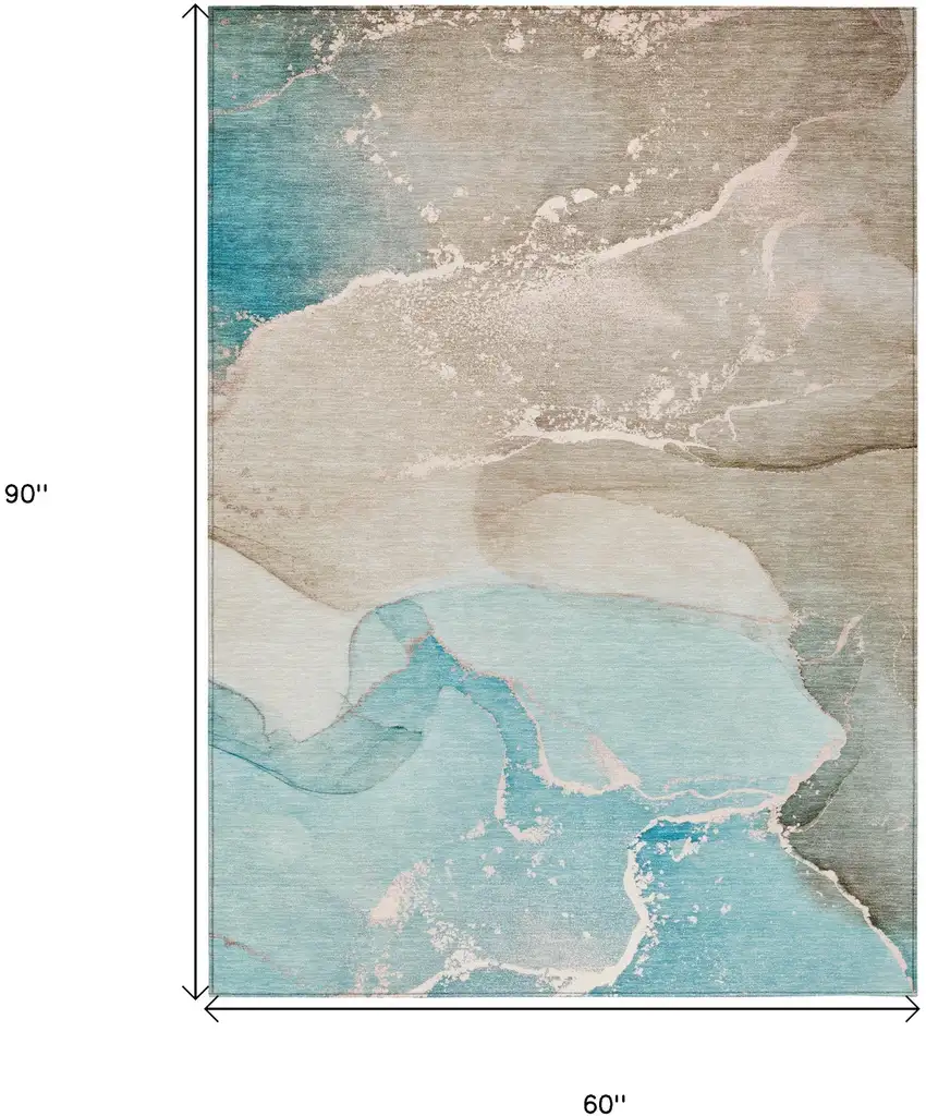 Teal Abstract Washable Non Skid Indoor Outdoor Area Rug Photo 3