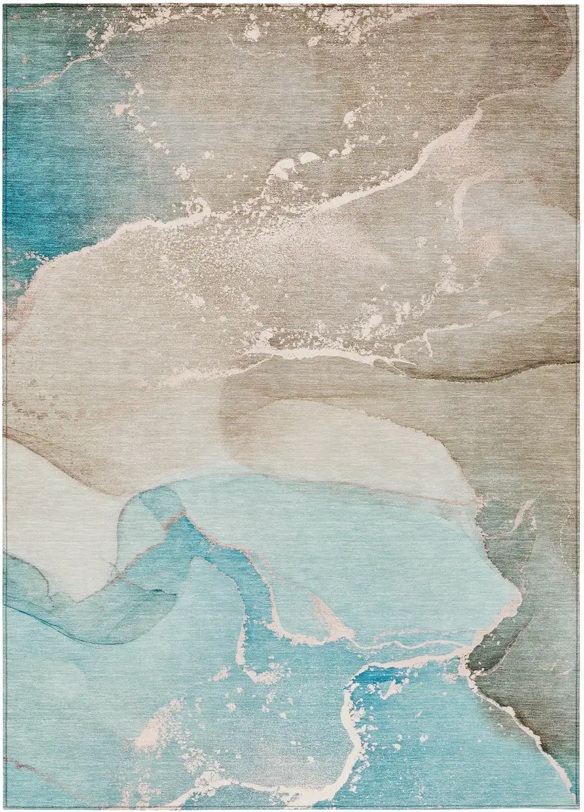 Teal Abstract Washable Non Skid Indoor Outdoor Area Rug Photo 2