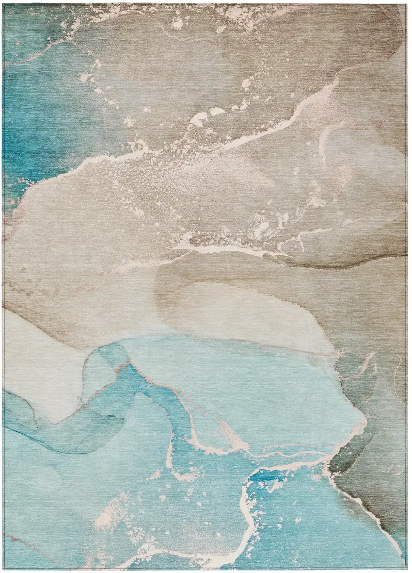 Teal Abstract Washable Non Skid Indoor Outdoor Area Rug Photo 2