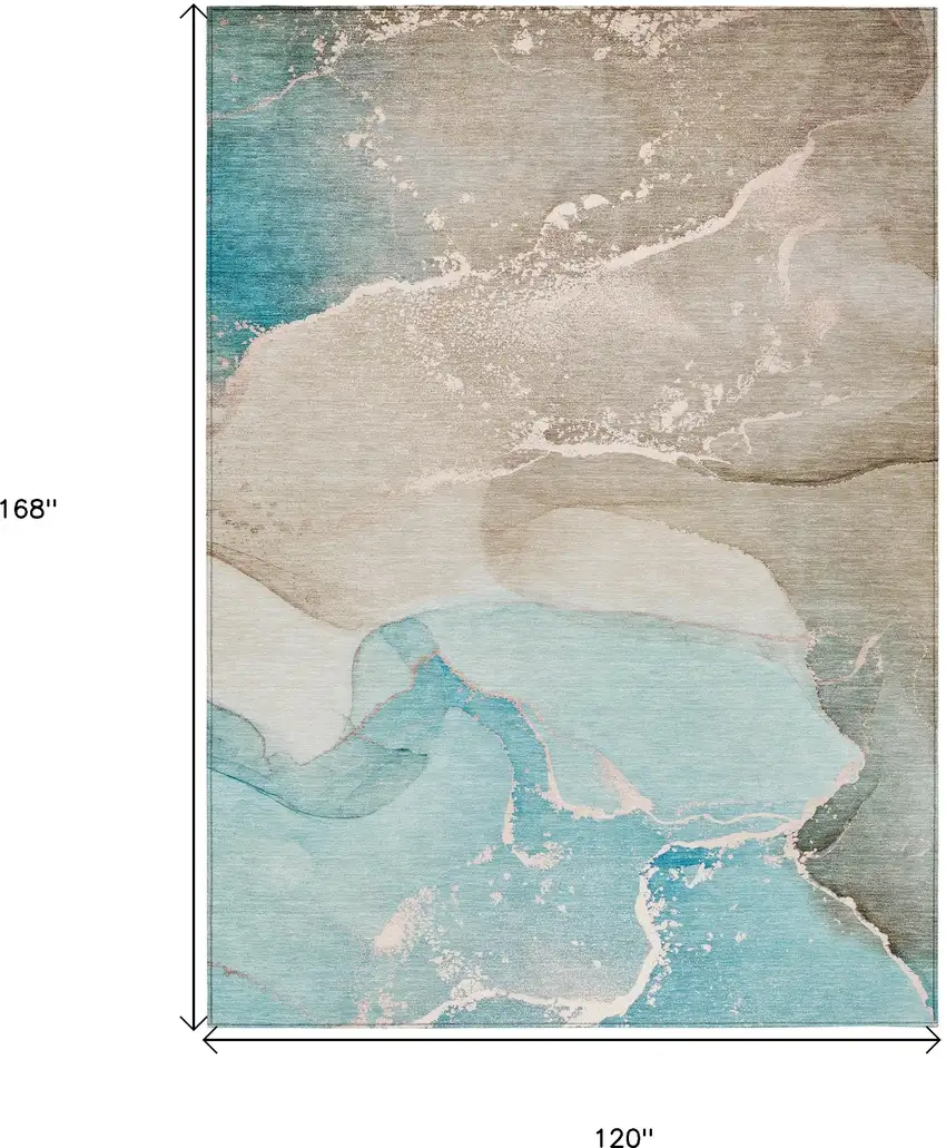 Teal Abstract Washable Non Skid Indoor Outdoor Area Rug Photo 3