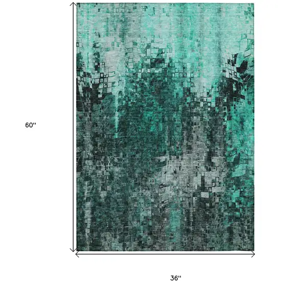 Teal Abstract Washable Non Skid Indoor Outdoor Area Rug Photo 3