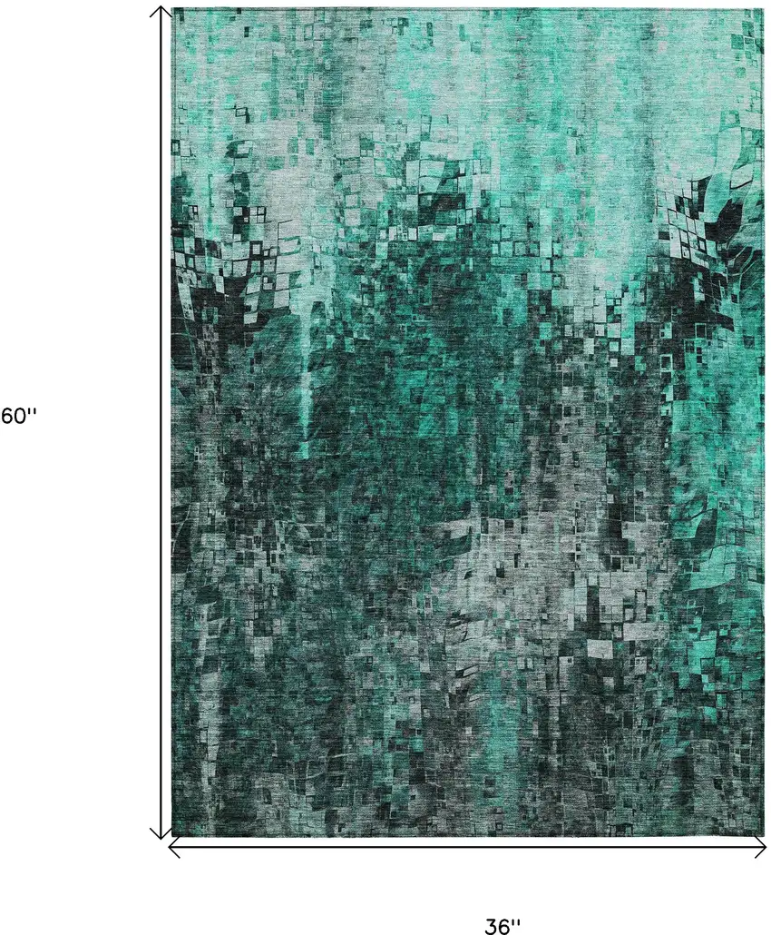 Teal Abstract Washable Non Skid Indoor Outdoor Area Rug Photo 3