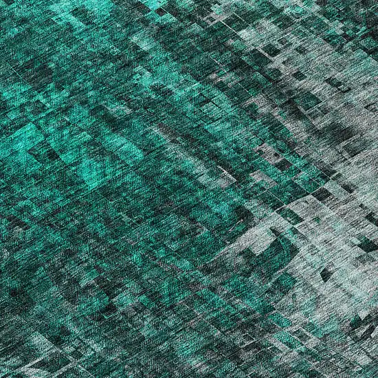 Teal Blue Aqua And Gray Abstract Washable Indoor Outdoor Area Rug Photo 7