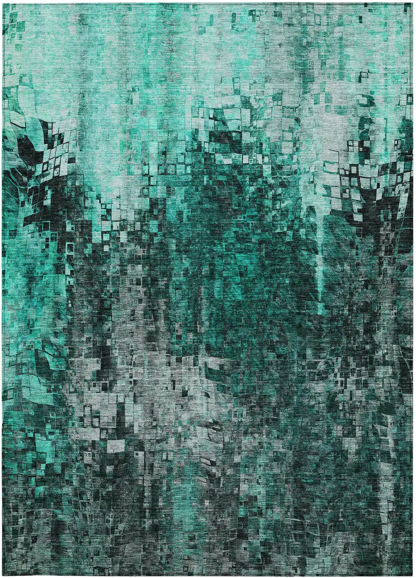 Teal Abstract Washable Non Skid Indoor Outdoor Area Rug Photo 6