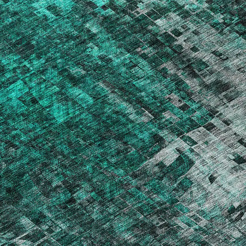 Teal Blue Aqua And Gray Abstract Washable Indoor Outdoor Area Rug Photo 7