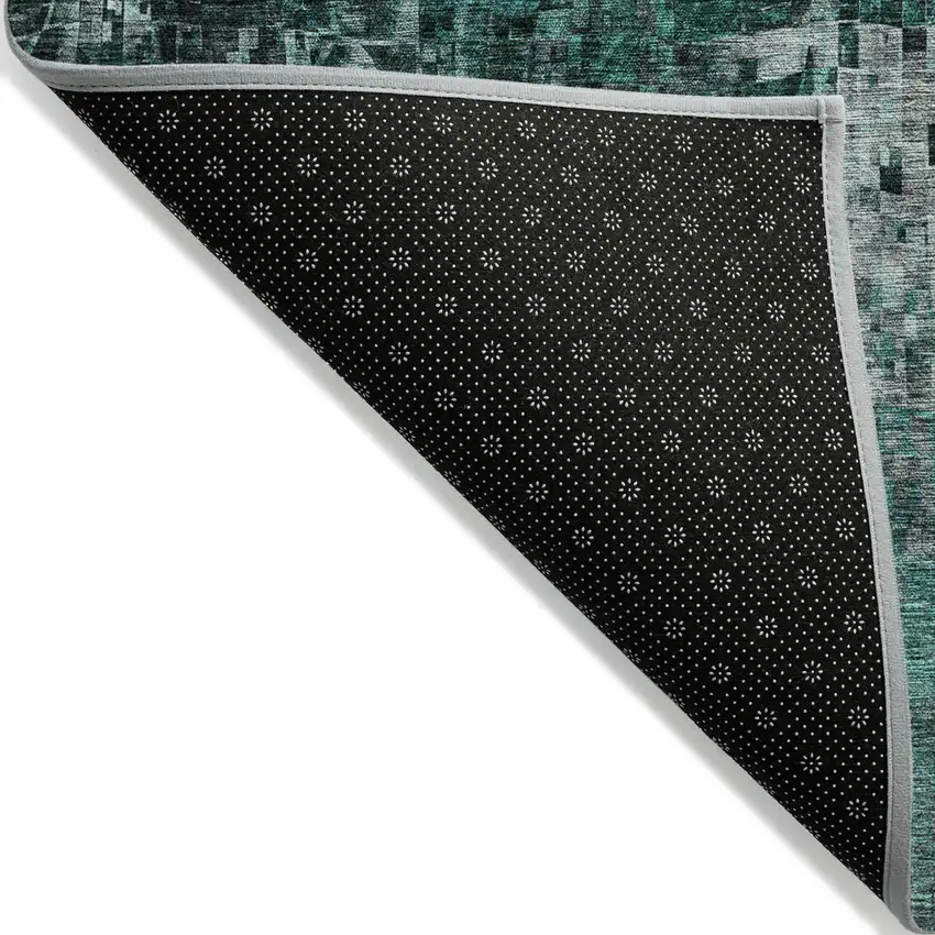 Teal Abstract Washable Non Skid Indoor Outdoor Area Rug Photo 4