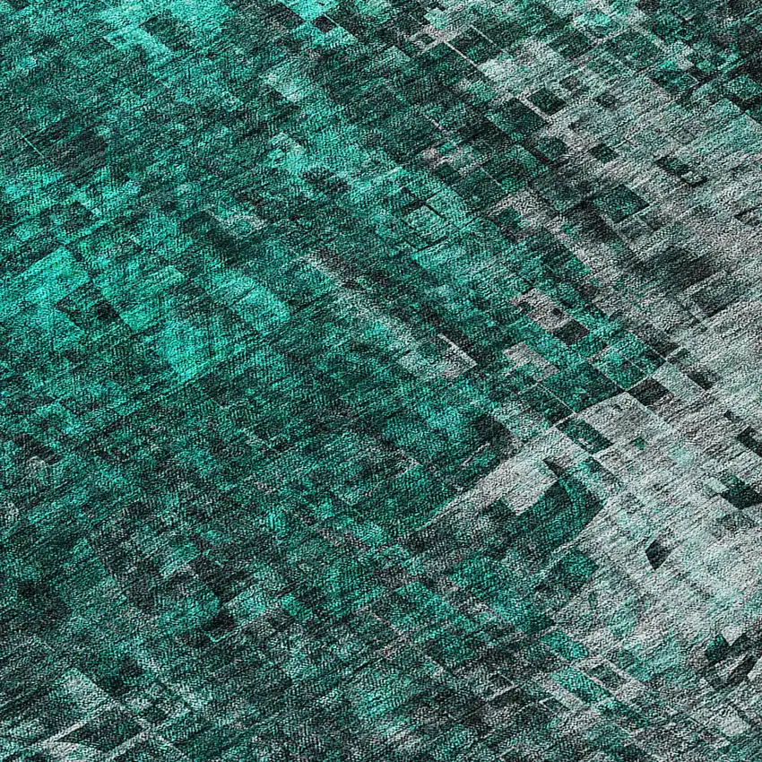 Teal Abstract Washable Non Skid Indoor Outdoor Area Rug Photo 2