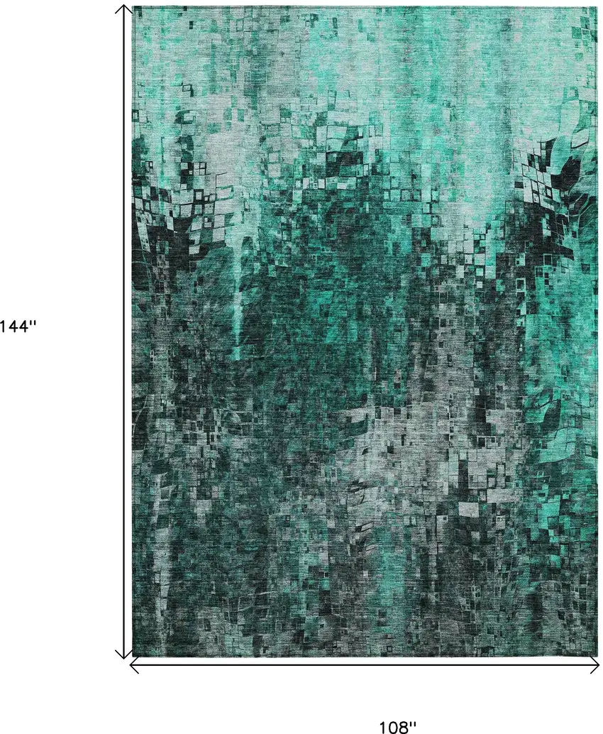 Teal Blue Aqua And Gray Abstract Washable Indoor Outdoor Area Rug Photo 3