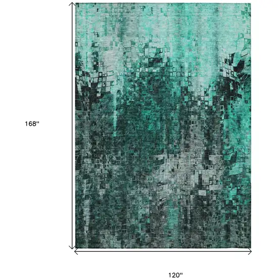Teal Abstract Washable Non Skid Indoor Outdoor Area Rug Photo 3