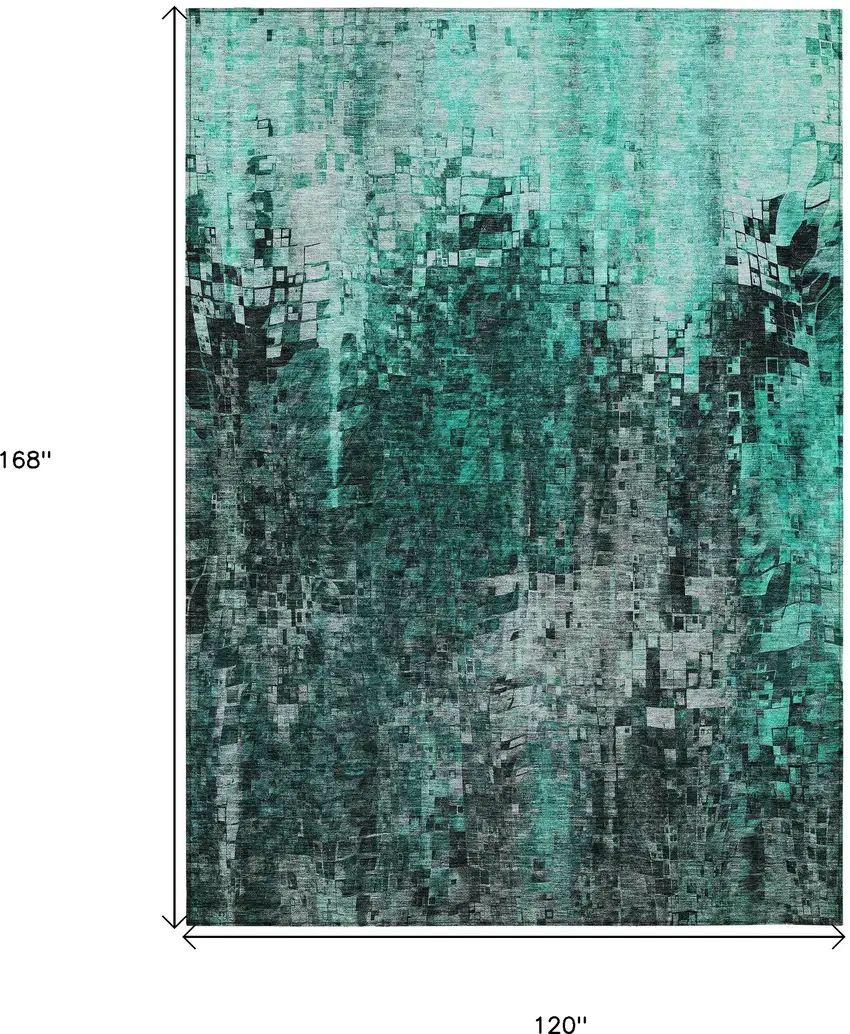 Teal Abstract Washable Non Skid Indoor Outdoor Area Rug Photo 3