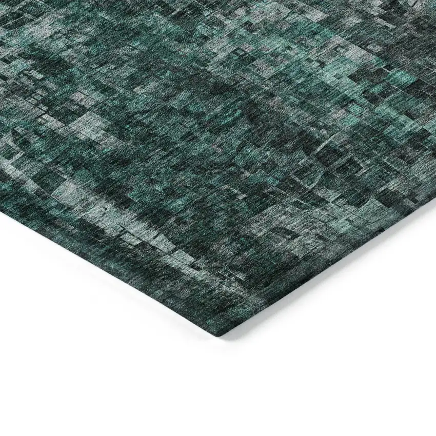 Teal Blue Aqua And Gray Abstract Washable Indoor Outdoor Area Rug Photo 5