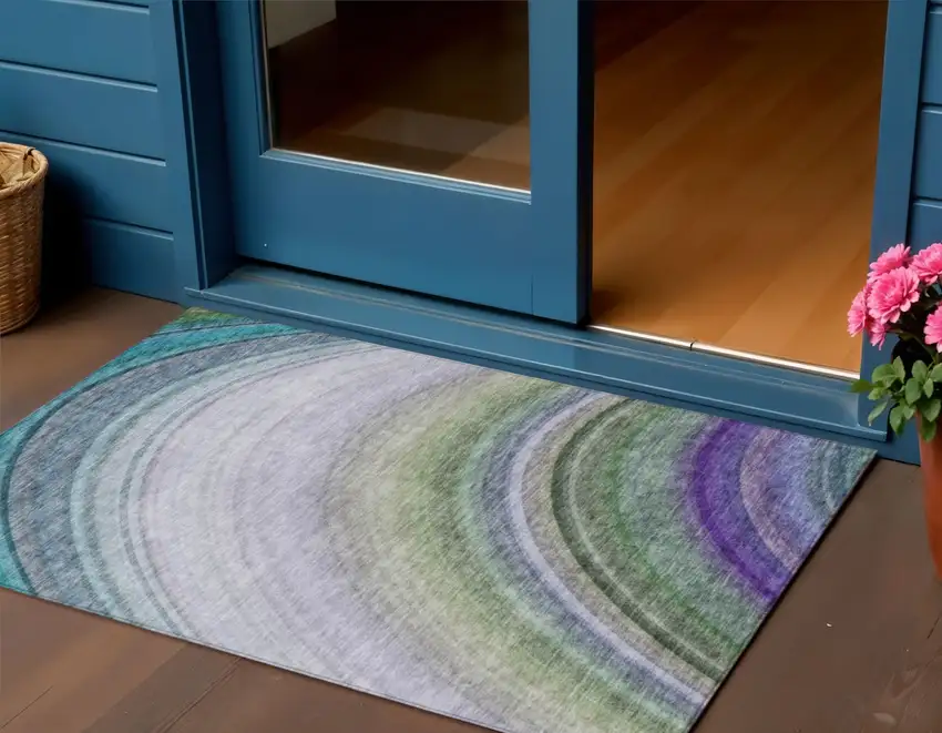Teal Abstract Washable Non Skid Indoor Outdoor Area Rug Photo 1