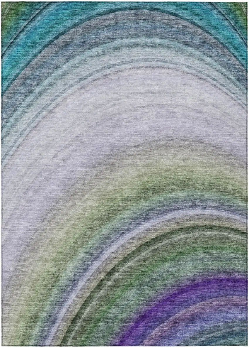 Teal Abstract Washable Non Skid Indoor Outdoor Area Rug Photo 2