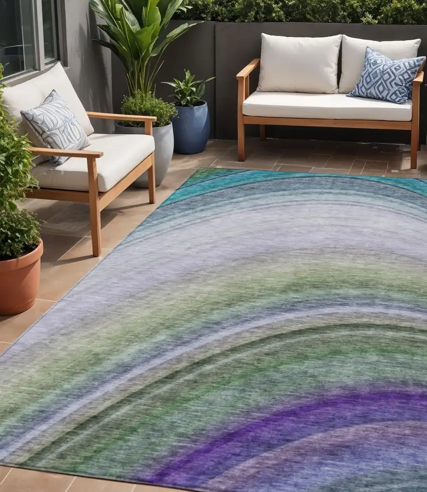 Teal Abstract Washable Non Skid Indoor Outdoor Area Rug Photo 1