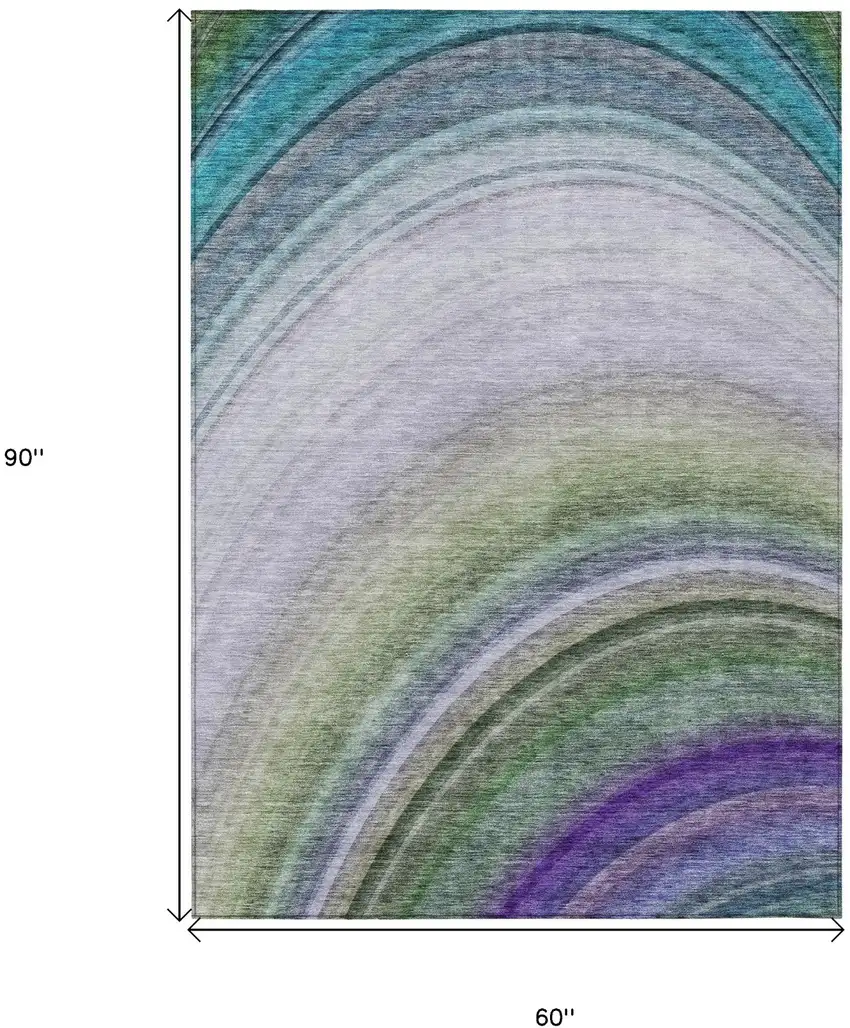Teal Abstract Washable Non Skid Indoor Outdoor Area Rug Photo 3