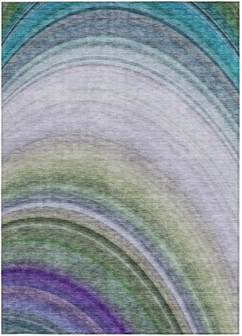Teal Abstract Washable Non Skid Indoor Outdoor Area Rug Photo 6
