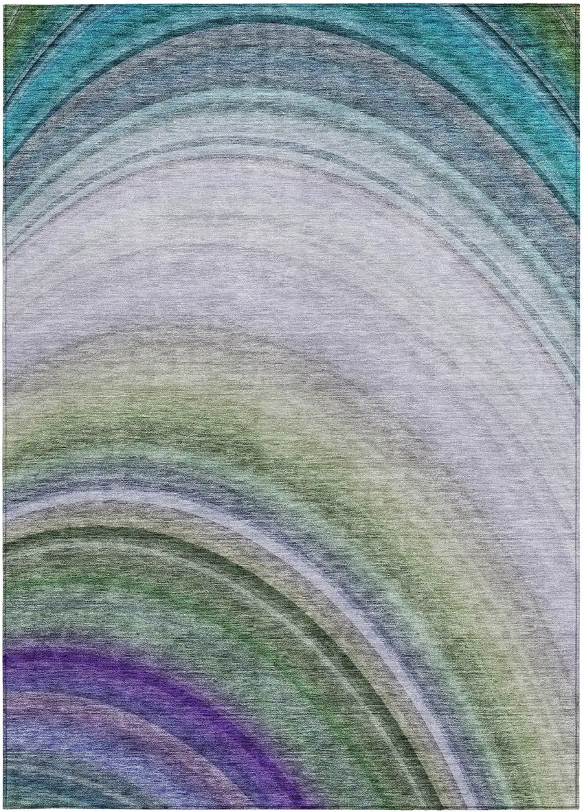 Teal Abstract Washable Non Skid Indoor Outdoor Area Rug Photo 6