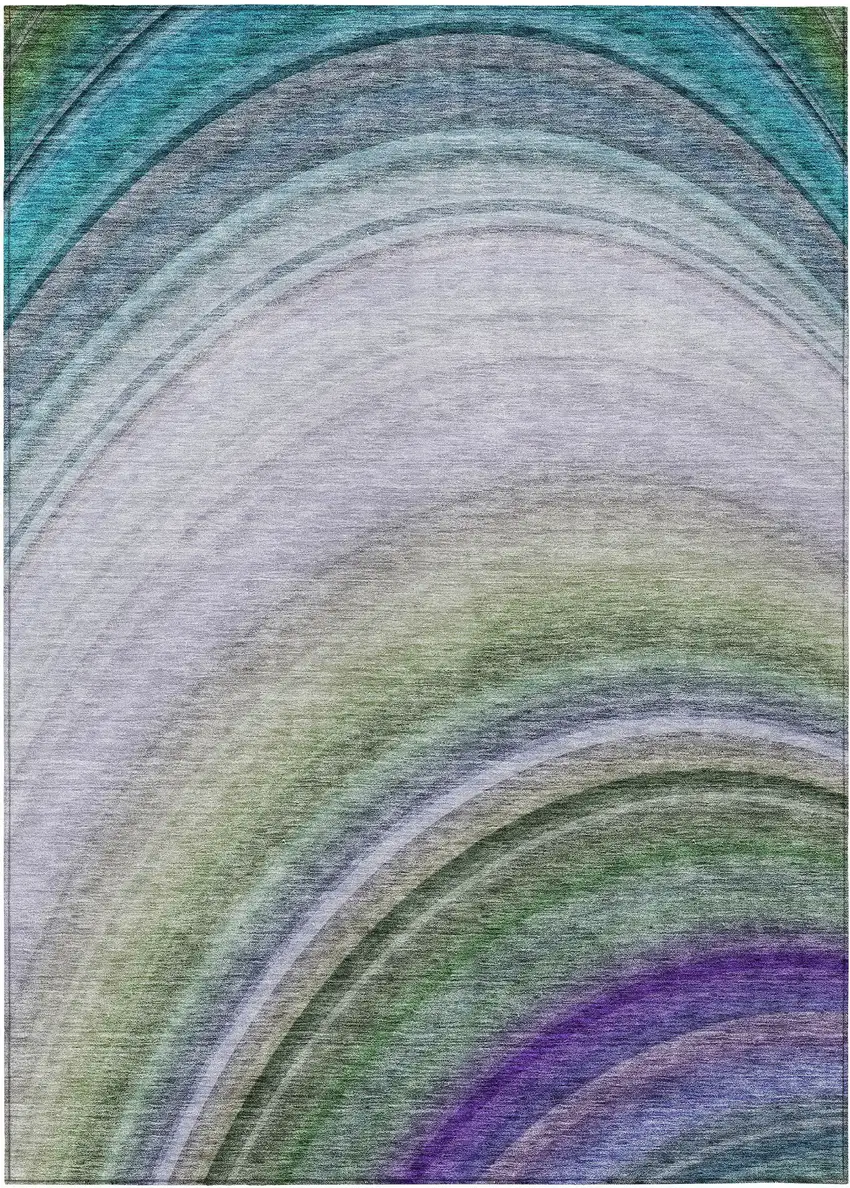 Teal Abstract Washable Non Skid Indoor Outdoor Area Rug Photo 2