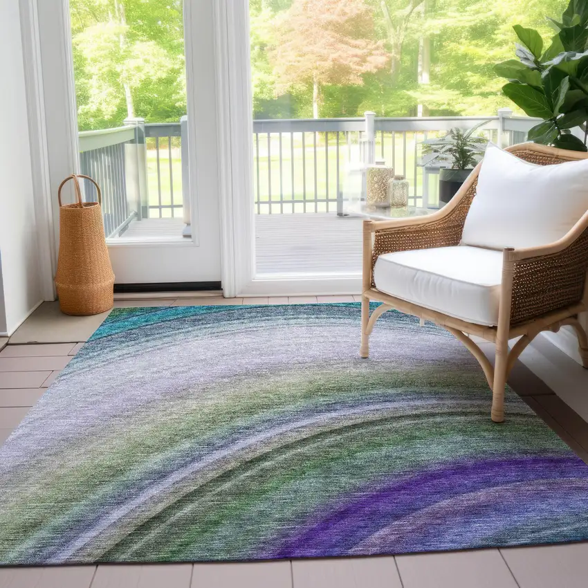 Teal Abstract Washable Non Skid Indoor Outdoor Area Rug Photo 7