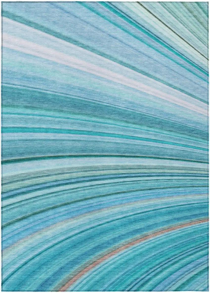 Teal Blue Aqua And Blue Abstract Washable Indoor Outdoor Area Rug Photo 2
