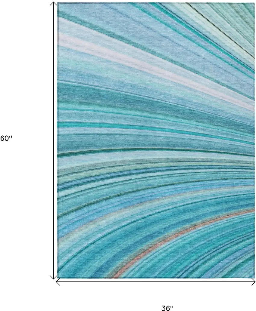 Teal Abstract Washable Non Skid Indoor Outdoor Area Rug Photo 3