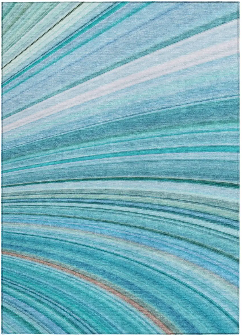 Teal Abstract Washable Non Skid Indoor Outdoor Area Rug Photo 6