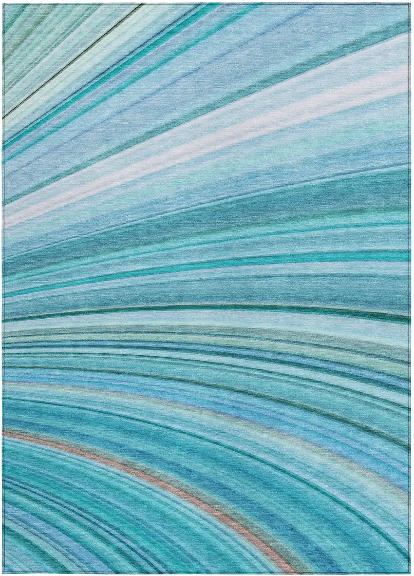 Teal Abstract Washable Non Skid Indoor Outdoor Area Rug Photo 6