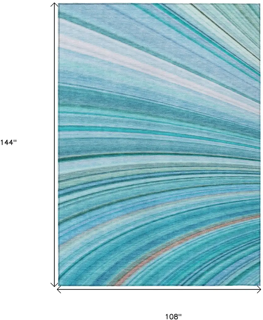 Teal Abstract Washable Non Skid Indoor Outdoor Area Rug Photo 3