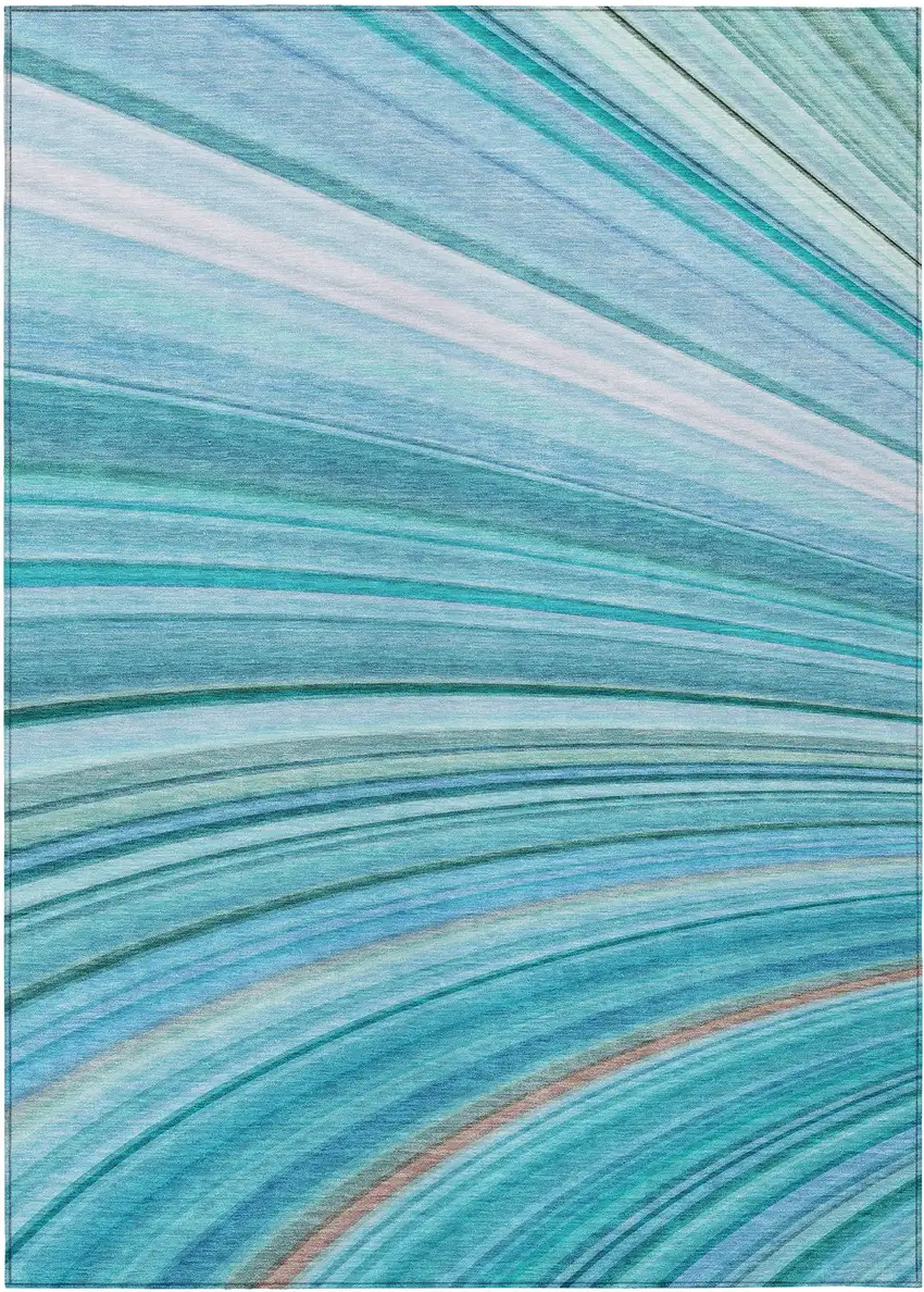 Teal Blue Aqua And Blue Abstract Washable Indoor Outdoor Area Rug Photo 1