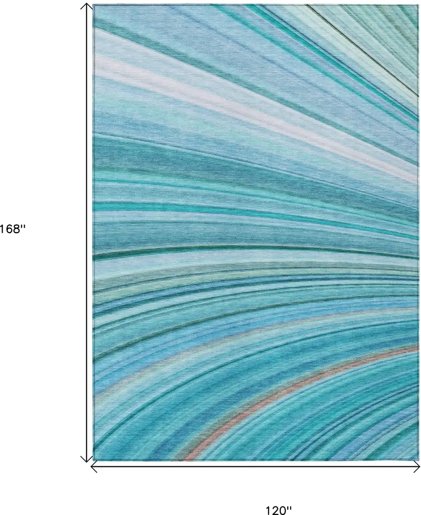 Teal Abstract Washable Non Skid Indoor Outdoor Area Rug Photo 9