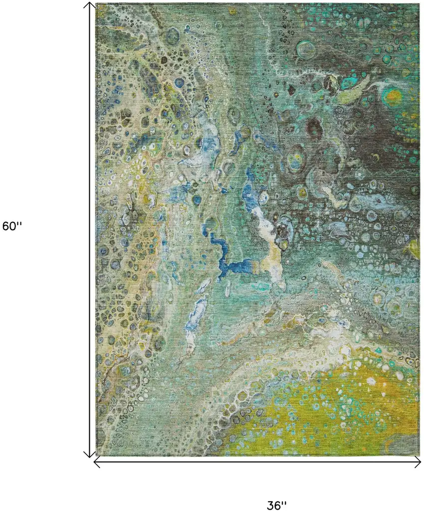 Teal Abstract Washable Non Skid Indoor Outdoor Area Rug Photo 3