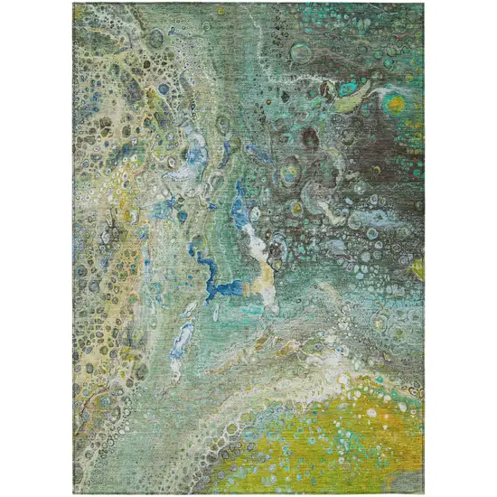 Teal Abstract Washable Non Skid Indoor Outdoor Area Rug Photo 2