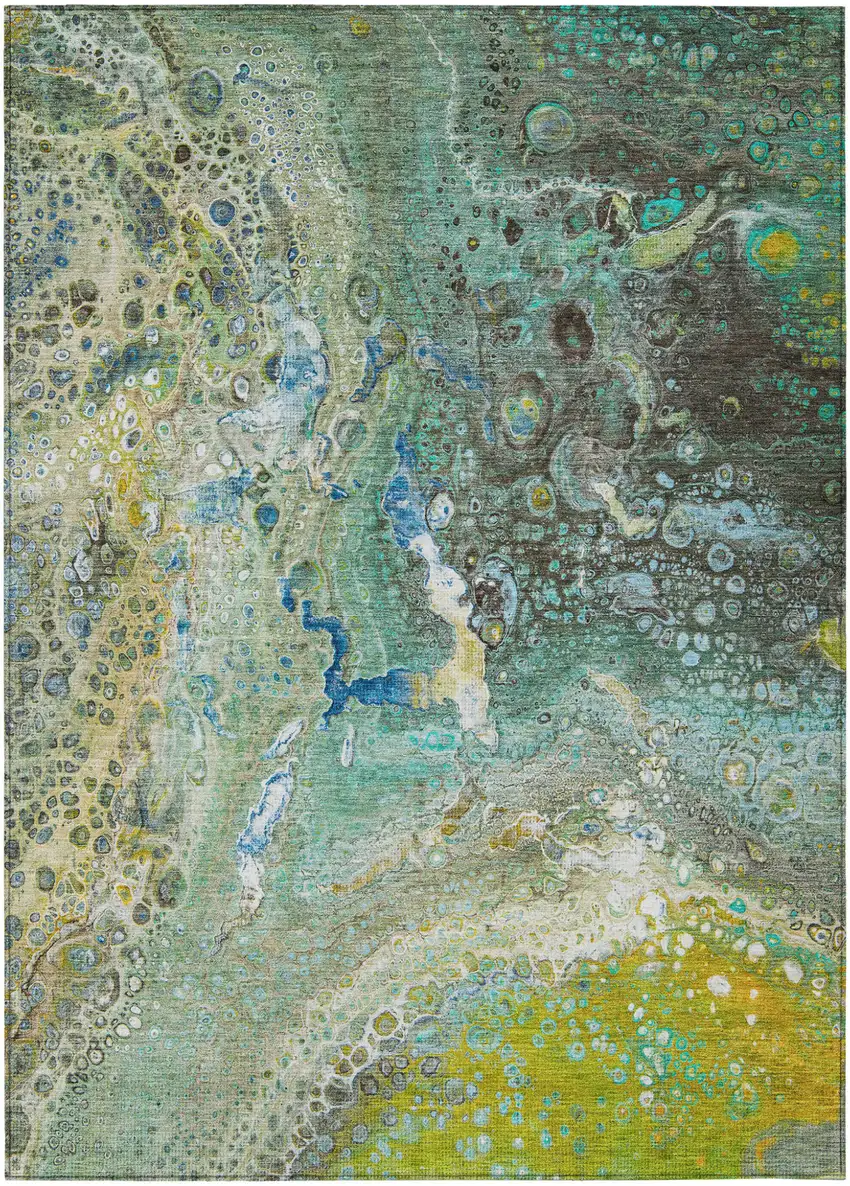 Teal Abstract Washable Non Skid Indoor Outdoor Area Rug Photo 2