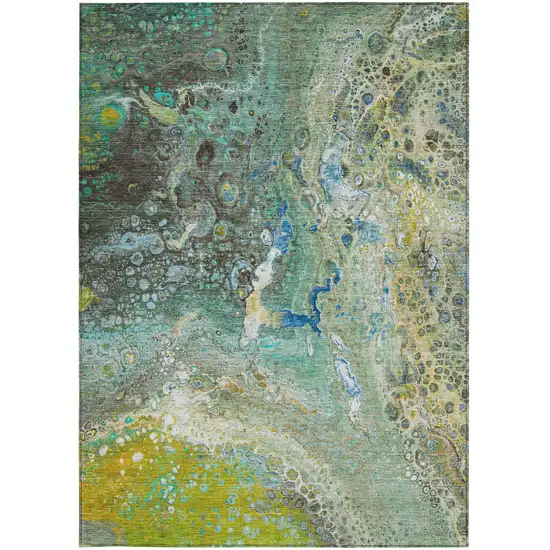 Teal Abstract Washable Non Skid Indoor Outdoor Area Rug Photo 7